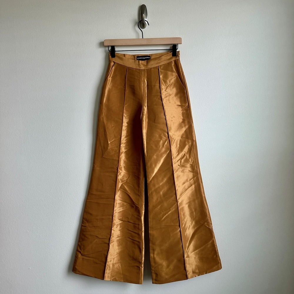 Kimberly Goldson Pants Womens 2 Gold Wide Leg Flare‎ High Waist Dressy USA NWT